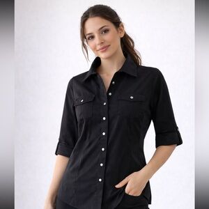 East 5th Petite black button up shirt, PS